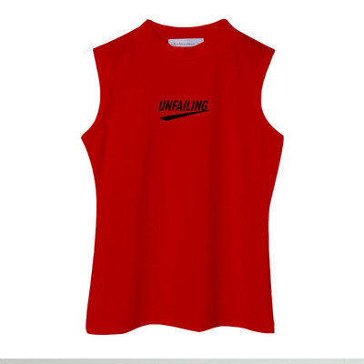 Γυναικεία αμάνικη μπλούζα με επιγραφή και χαμηλό γιακά