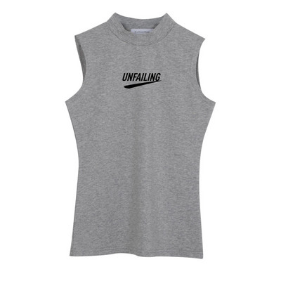 Γυναικεία αμάνικη μπλούζα με επιγραφή και χαμηλό γιακά