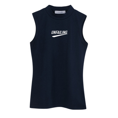 Γυναικεία αμάνικη μπλούζα με επιγραφή και χαμηλό γιακά