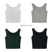 Καθημερινή γυναικεία αμάνικι  μπλούζα - με κουμπιά και φαρδιά τιραντάκια