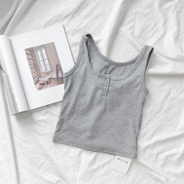 Καθημερινή γυναικεία αμάνικι  μπλούζα - με κουμπιά και φαρδιά τιραντάκια