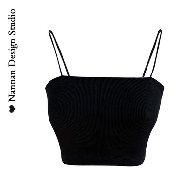 Γυναικεία κοντή αμάνικη μπλούζα με λεπτά τιραντάκια  - κλασικό μοντέλο