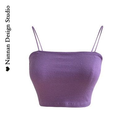 Γυναικεία κοντή αμάνικη μπλούζα με λεπτά τιραντάκια  - κλασικό μοντέλο