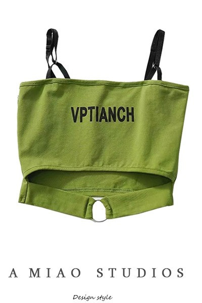 Uue mudeli lühike rinnakorv õhukeste tekstirihmade ja metallrõngaga