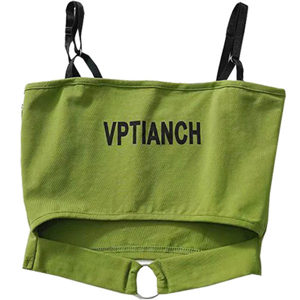 Uue mudeli lühike rinnakorv õhukeste tekstirihmade ja metallrõngaga