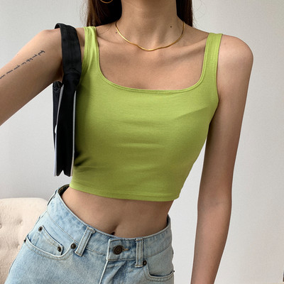 Igapäevane lühike naiste topp ruudukujulise kaelusega