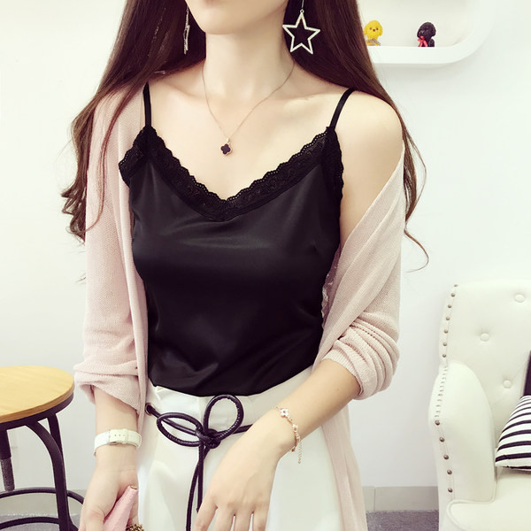 Naiste stiilne pitsi ja õhukeste rihmadega topp