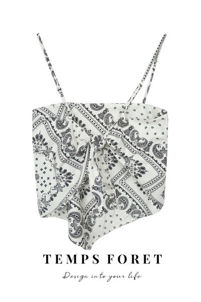 Kratka ženska majica bez rukava na tanke naramenice u crno-bijeloj boji