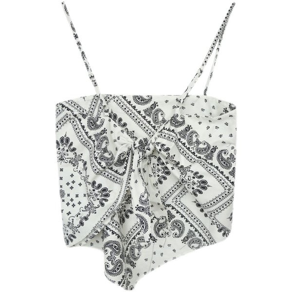 Kratka ženska majica bez rukava na tanke naramenice u crno-bijeloj boji