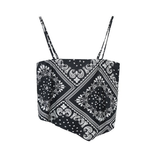 Kratka ženska majica bez rukava na tanke naramenice u crno-bijeloj boji