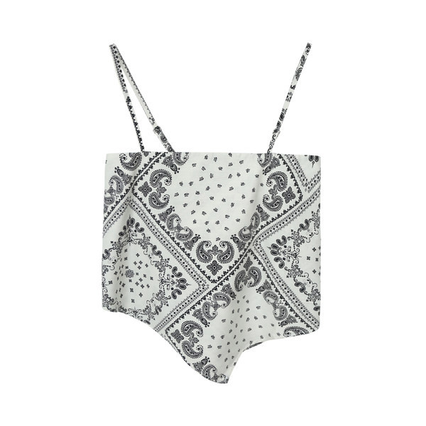 Kratka ženska majica bez rukava na tanke naramenice u crno-bijeloj boji