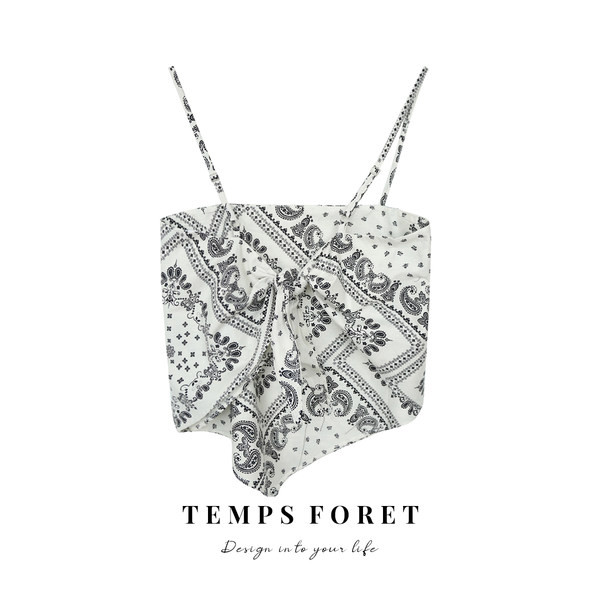 Kratka ženska majica bez rukava na tanke naramenice u crno-bijeloj boji