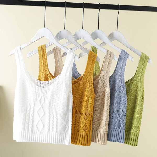 Κοντή γυναικεία πλεκτή αμάνικι μπλούζα σε διάφορα χρώματα