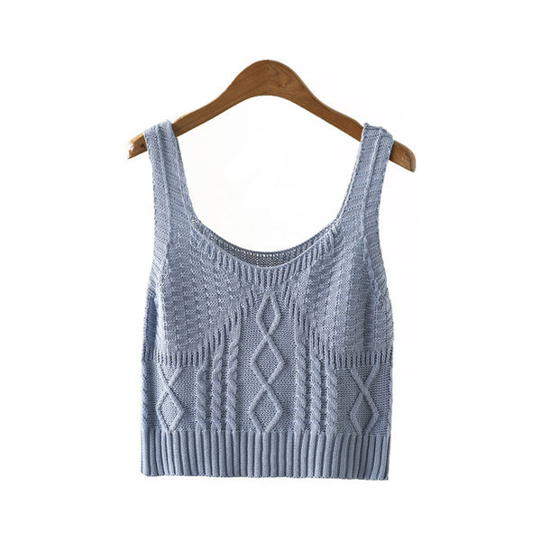 Κοντή γυναικεία πλεκτή αμάνικι μπλούζα σε διάφορα χρώματα