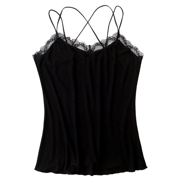 Μοντέρνο γυναικείο αμάνικο με λεπτές τιράντες  και δαντέλα