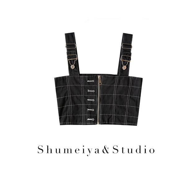 Naiste lühike kahevärviline tõmbluku ja rihmadega rinnakorv