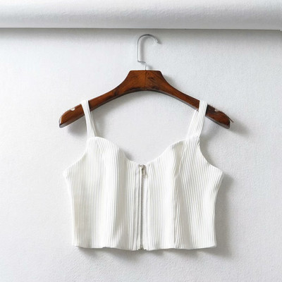 Γυναικεία κοντή αμάνικι μπλούζα με λεπτά τιραντάκια και φερμουάρ