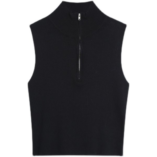 Γυναικεία αμάνικι μπλούζα με φερμουάρ και χαμηλό γιακά