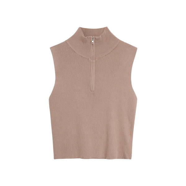 Γυναικεία αμάνικι μπλούζα με φερμουάρ και χαμηλό γιακά