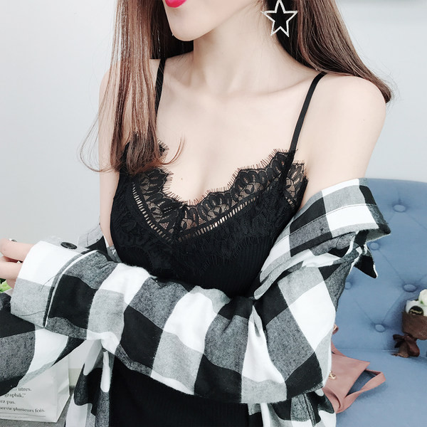 Kahes värvitoonis pitsi ja õhukeste rihmadega naiste topp