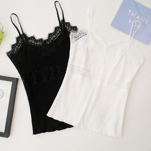 Kahes värvitoonis pitsi ja õhukeste rihmadega naiste topp