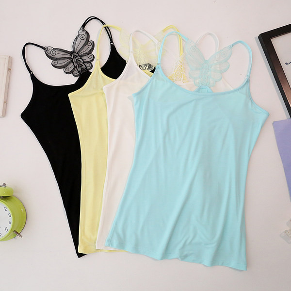 Γυναικείο καθημερινό αμάνικο μπλουζάκι με λεπτά τιραντάκια και κέντημα