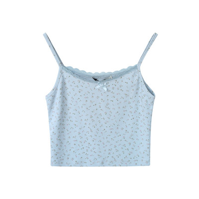 Naiste vabaaja topp õhukeste rihmade ja lillemustriga