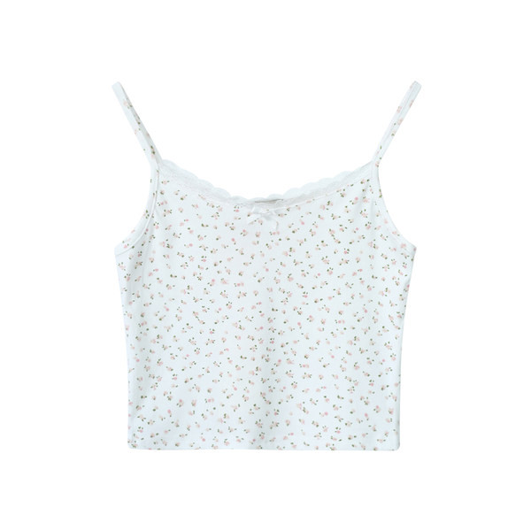 Naiste vabaaja topp õhukeste rihmade ja lillemustriga