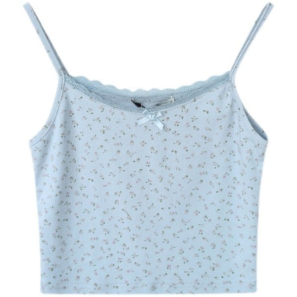 Naiste vabaaja topp õhukeste rihmade ja lillemustriga