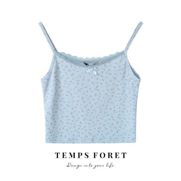 Naiste vabaaja topp õhukeste rihmade ja lillemustriga