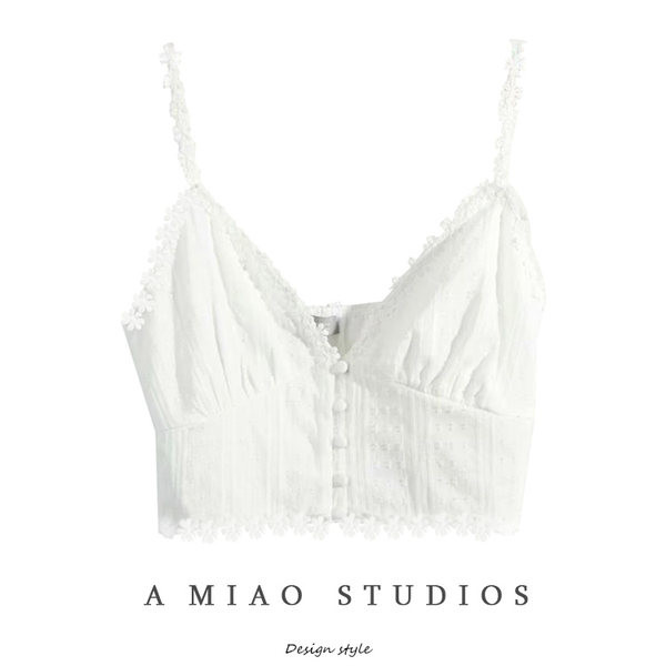 Γυναικεία μπουστάκι με κουμπιά V-neck και κεντημένα λουλούδια