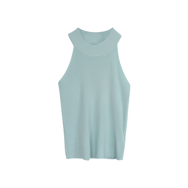 Γυναικεία πλεκτή αμάνικι μπλούζα με λαιμόκοψη