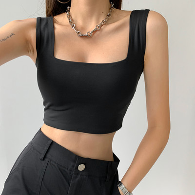 Νέο μοντέλο κοντό γυναικείο αμάνικο μπλουζάκι με τετράγωνη λαιμόκοψη και φαρδιά τιαντάκια