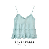 Γυναικεία αμάνικι μπλούζα με λεπτούς ιμάντες και βολάν