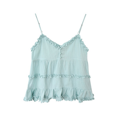 Γυναικεία αμάνικι μπλούζα με λεπτούς ιμάντες και βολάν