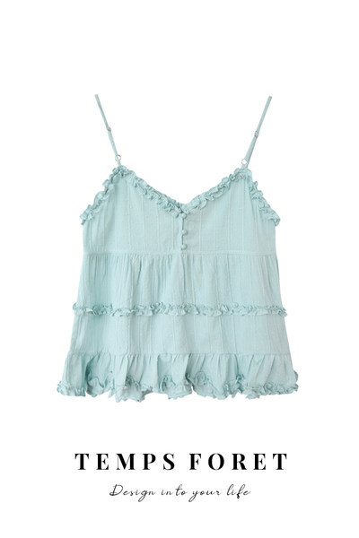 Γυναικεία αμάνικι μπλούζα με λεπτούς ιμάντες και βολάν