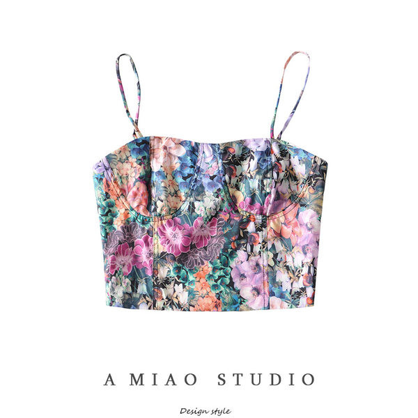 Lillemotiivide ja tõmblukuga naiste lühike rinnasärk