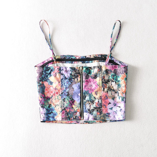 Lillemotiivide ja tõmblukuga naiste lühike rinnasärk