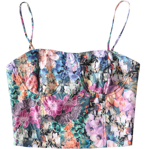 Lillemotiivide ja tõmblukuga naiste lühike rinnasärk