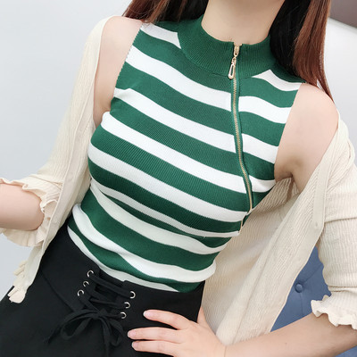 Γυναικεία αμάνικι μπλούζα με φερμουάρ και φαρδιά λουράκια