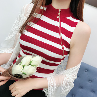 Γυναικεία αμάνικι μπλούζα με φερμουάρ και φαρδιά λουράκια