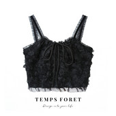 Lühike tülli ja lipsudega naiste topp