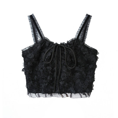 Lühike tülli ja lipsudega naiste topp