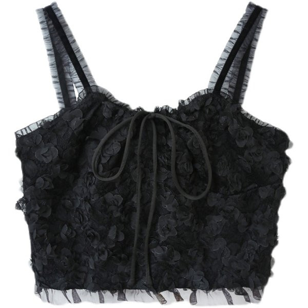 Lühike tülli ja lipsudega naiste topp