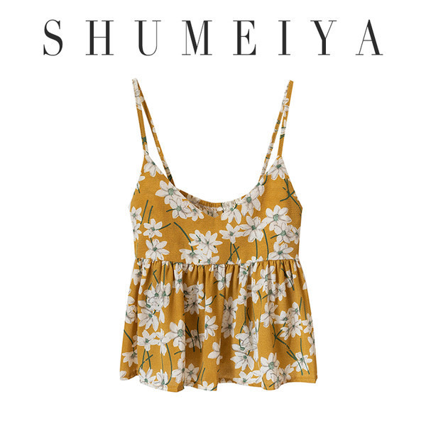 Γυναικεία αμάνικι μπλούζα με λεπτά τιραντάκια και λουλουδάτο μοτίβο