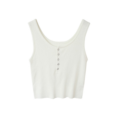 Γυναικεία κοντή αμάνικη μπλούζα με κουμπιά και φαρδιά λουράκια