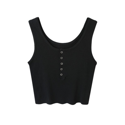 Γυναικεία κοντή αμάνικη μπλούζα με κουμπιά και φαρδιά λουράκια