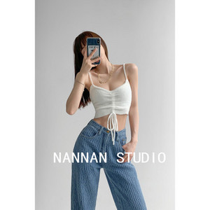 Naiste vabaaja lühike lipsude ja õhukeste rihmadega topp