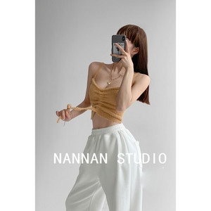 Naiste vabaaja lühike lipsude ja õhukeste rihmadega topp