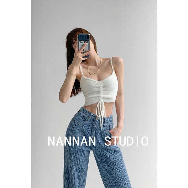 Naiste vabaaja lühike lipsude ja õhukeste rihmadega topp